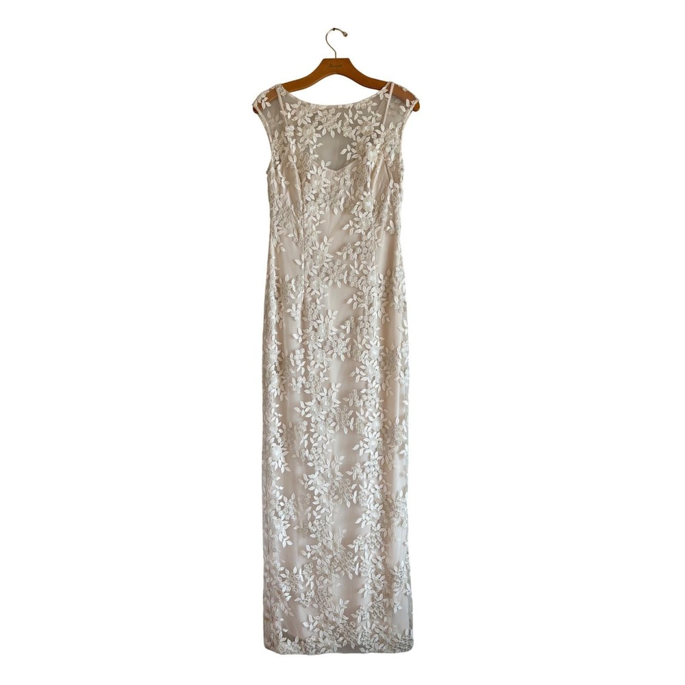 Lauren Ralph Lauren Ivory Sheath Column Gown Floral Embroidered Mesh Lace 6